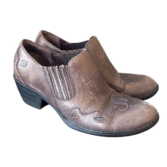 Born Amibeth Western Wingtip Ankle Booties Brown Leather Size 7 - Picture 1 of 9